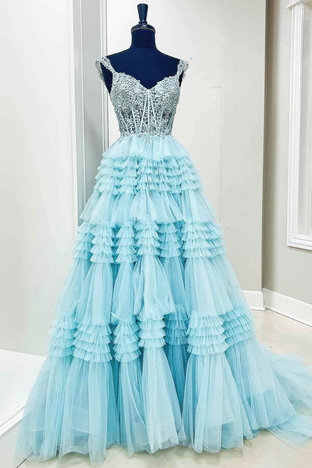 Elina | Red Tulle Off-the-Shoulder Ruffle Tiered Long Prom Dress by KissProm