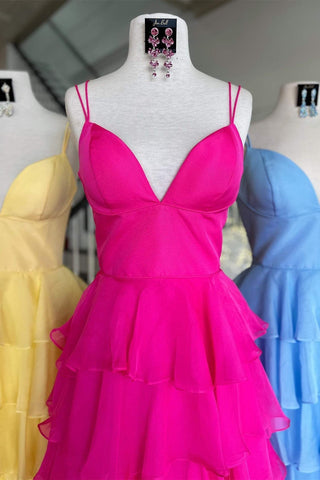 Margot | Vestido de fiesta de gasa con volantes, tirantes y escote en V y abertura