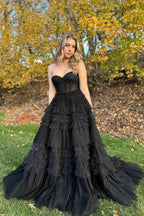 Marjorie | Black Sweetheart Beaded Tiered A-Line Formal Dress by KissProm