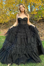 Marjorie | Black Sweetheart Beaded Tiered A-Line Formal Dress by KissProm