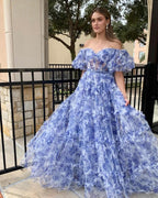Sydney |A Line Off The Shoulder Floral Tulle Prom Dress by KissProm