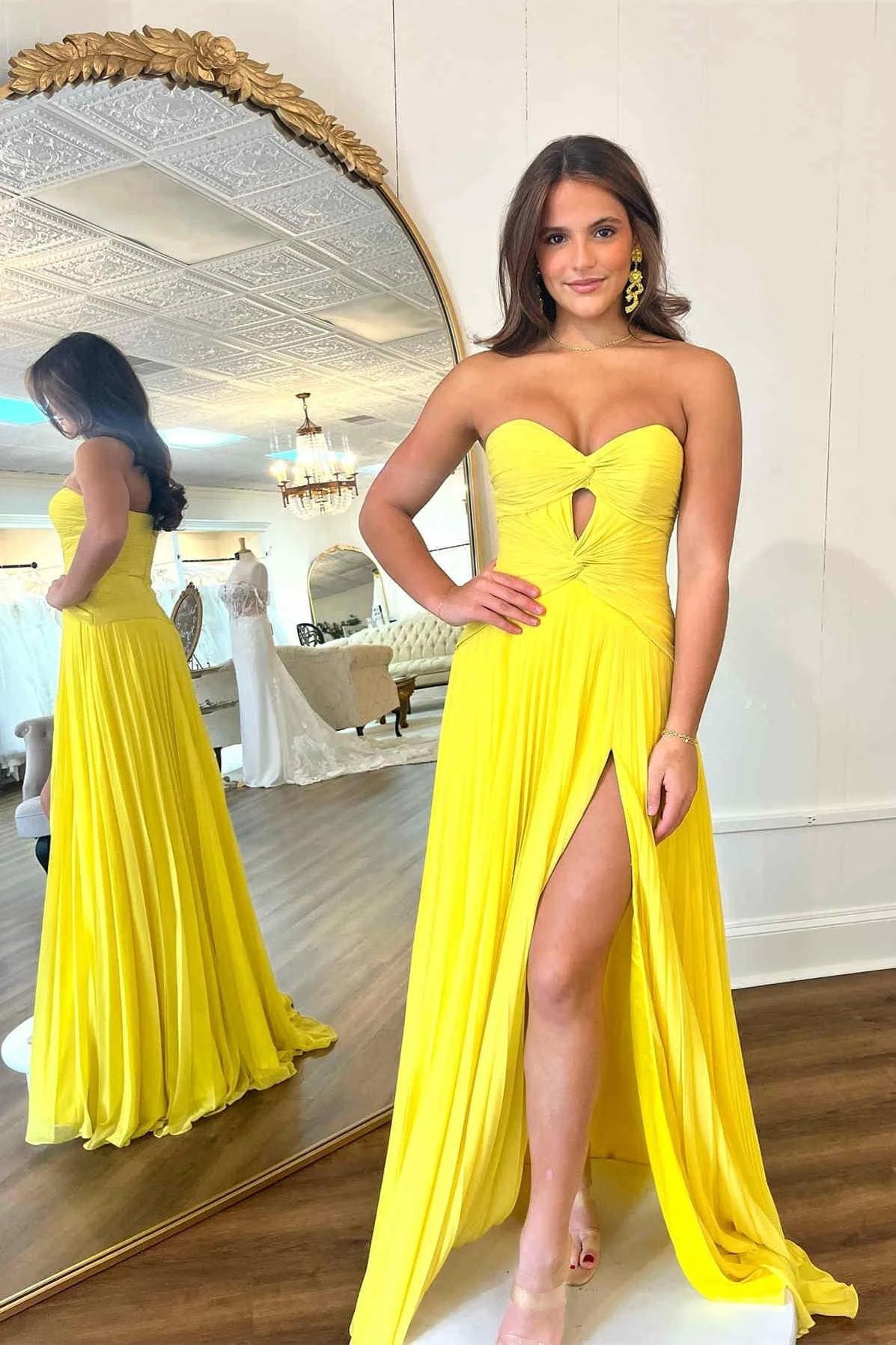 Hot Pink Strapless Keyhole Pleated A-Line Prom Dress by KissProm