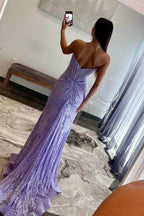 Mandy | Lavender Strapless Lace Ruched Mermaid Prom Dress with Slit by KissProm