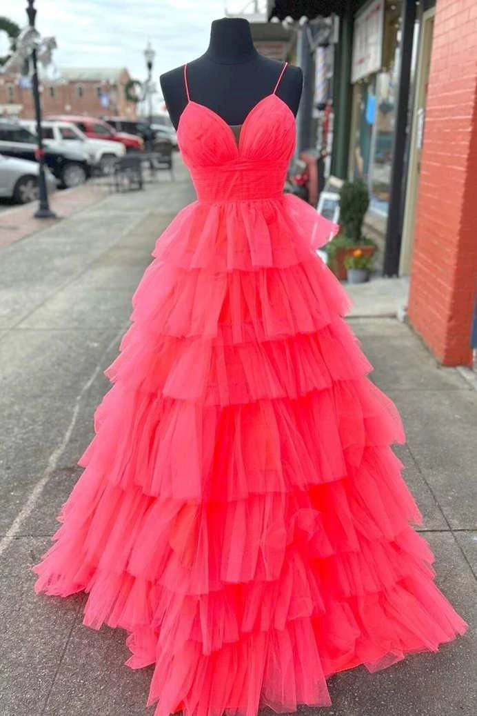 Lavender V-Neck Ruffle Tiered Long Prom Gown by KissProm