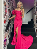 Gail | One Shoulder Mermaid Fuchsia Evening Long Dress with Slit by KissProm