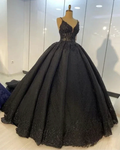 Black lace ball gown dresses for wedding , spaghetti straps prom dress S22981 by simplepromdress