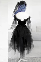 BLACK ROUND NECK TULLE LACE SHORT PROM DRESS BLACK EVENING DRESS S14739 by simplepromdress