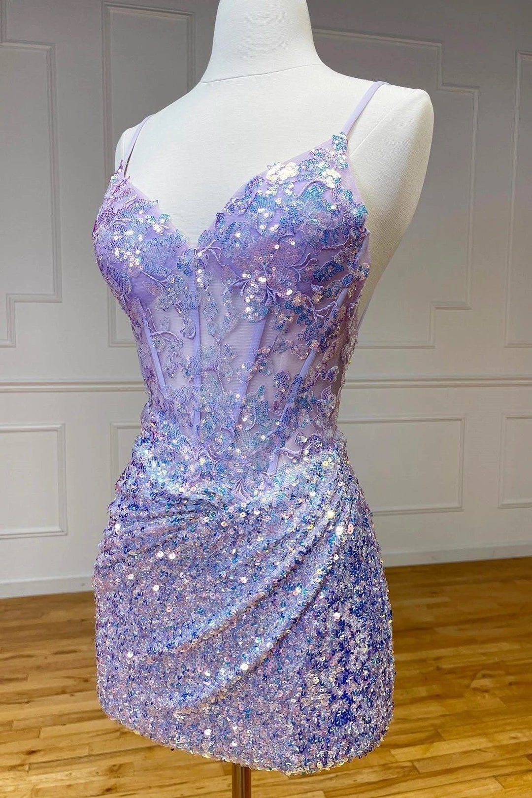Sparkle Appliques Sequin Lilac Homecoming Lace-up Dress by KissProm