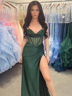 Genie | Sheer Corset Dark Green Beaded Mermaid Long Formal Dress by KissProm
