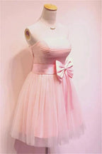 Girly Simple Short Pink Strapless Homecoming Dresses PG034 by pgmdress