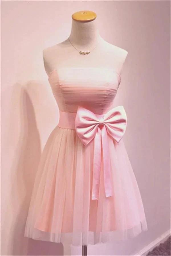 Girly Simple Short Pink Strapless Homecoming Dresses PG034 by pgmdress