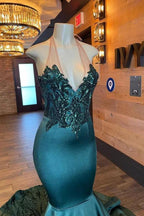 Glamorou V-neck Sleeveless Halter Mermaid Prom Dress With Beading by misshow.com