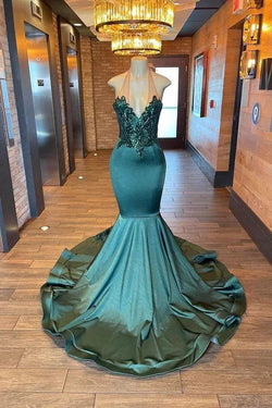 Glamorou V-neck Sleeveless Halter Mermaid Prom Dress With Beading by misshow.com
