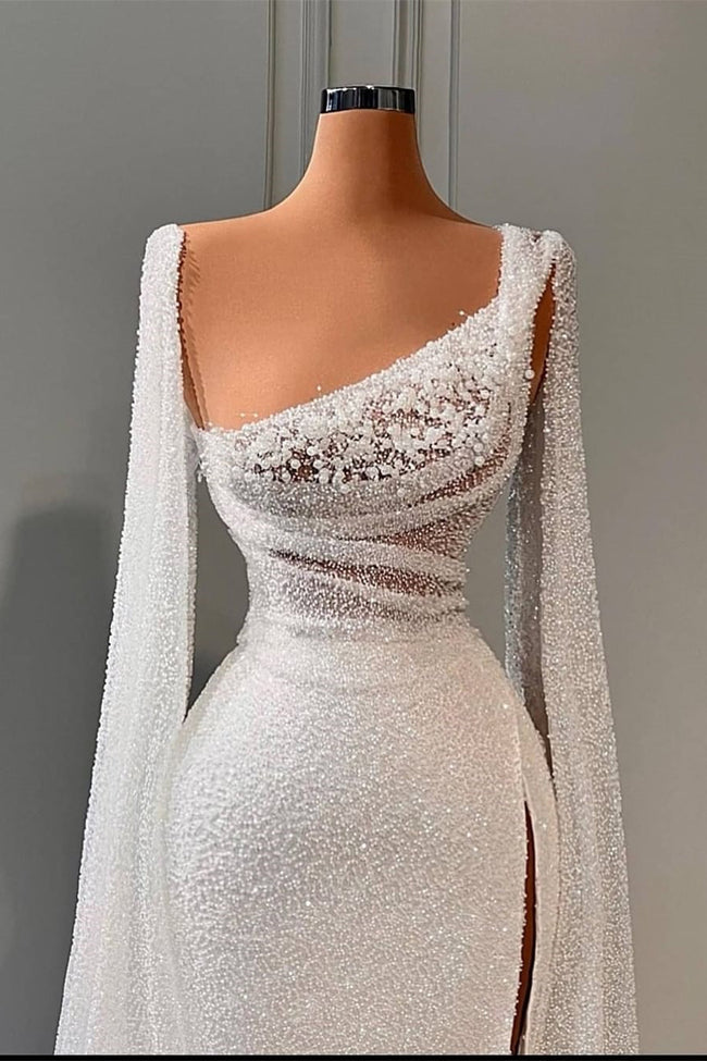 Glamorous A-line Sequined Split Wedding Dresses With Beads Main Image
