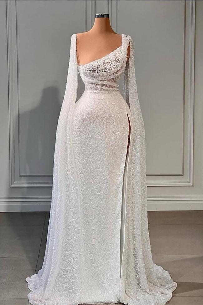 Glamorous A-line Sequined Split Wedding Dresses With Beads Hover Image