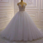 Glamorous A-line V-neck Sleeveless Wedding Dress With Lace by misshow.com