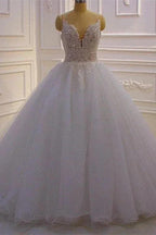 Glamorous A-line V-neck Sleeveless Wedding Dress With Lace by misshow.com