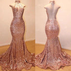 Glamorous High-Neck Sleeveless Sequins Mermaid Long Sequins Evening Gowns by misshow.com