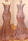 Glamorous High-Neck Sleeveless Sequins Mermaid Long Sequins Evening Gowns by misshow.com