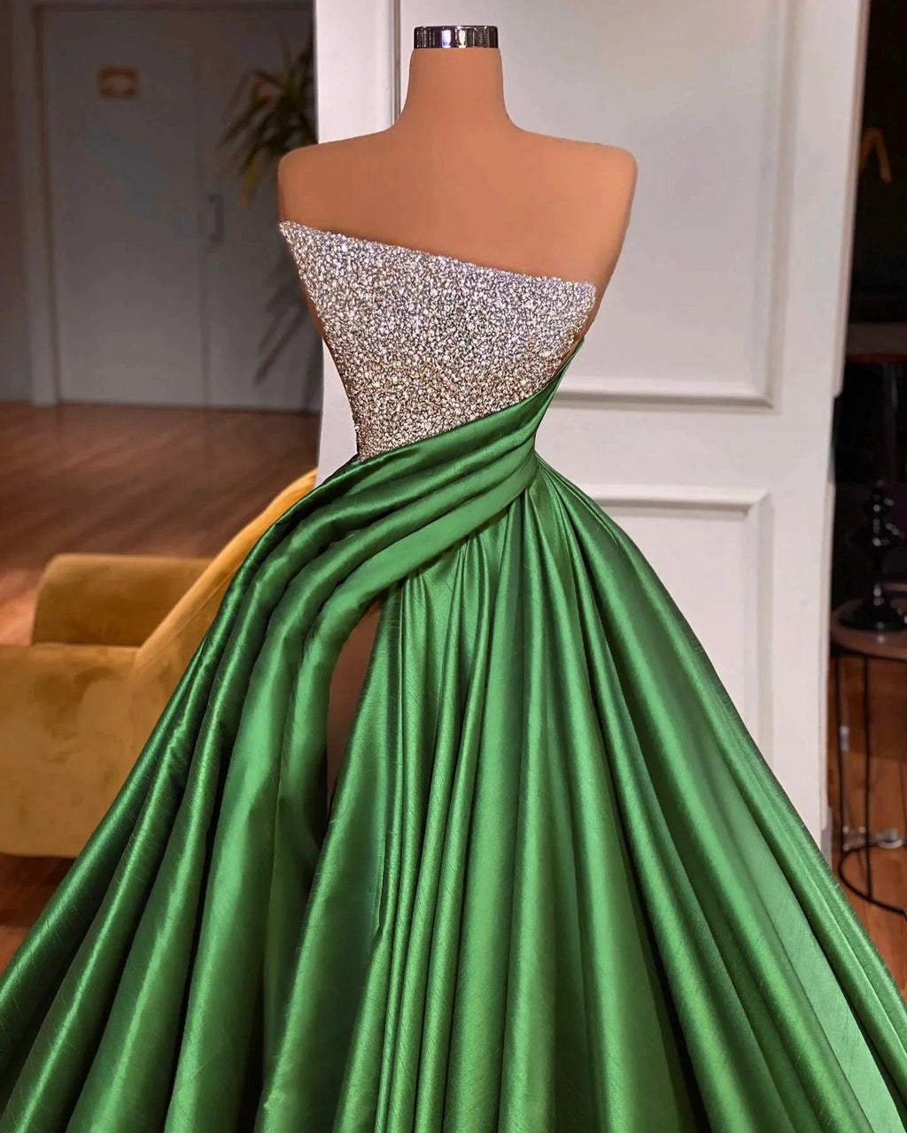 Glamorous Long A-line Strapless Split Front Sleeveless Prom Dress by misshow.com