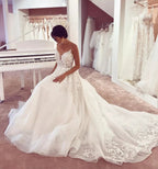 Glamorous Long A-Line V-neck Appliques Lace Tulle Wedding Dress by BIZTUNNEL