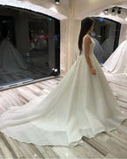 Glamorous Long A-line V-neck Sleeveless Lace Wedding Dress by BIZTUNNEL