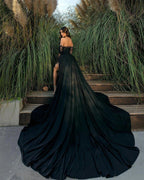 Glamorous Long Black Off-the-shoulder Lace Split Evening Dress With Slit by misshow.com