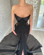 Glamorous Long Black Strapless Split Front Prom Dress by misshow.com