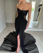 Glamorous Long Black Strapless Split Front Prom Dress by misshow.com