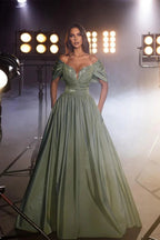 Glamorous Long Dusty Sage A-line Off-the-shoulder Beading Sequined Prom Dress by misshow.com