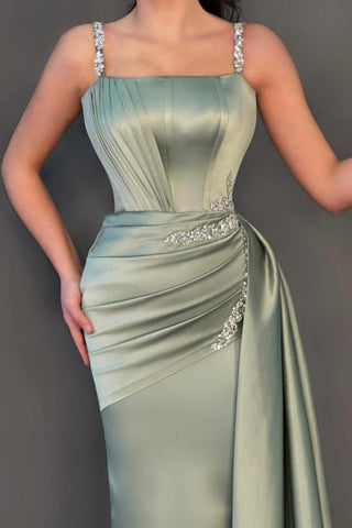 Glamorous Long Dusty Sage Sleeveless Mermaid Evening Dresses With Glitter