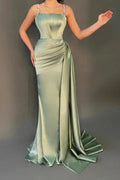 Glamorous Long Dusty Sage Sleeveless Mermaid Evening Dresses With Glitter by misshow.com