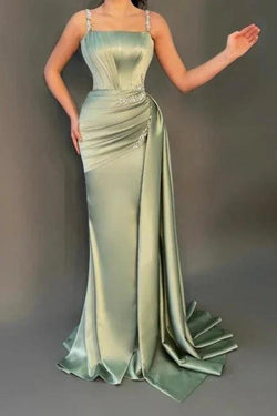 Glamorous Long Dusty Sage Sleeveless Mermaid Evening Dresses With Glitter by misshow.com