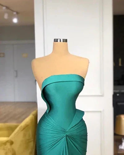 Glamorous Long Green Strapless Mermaid Prom Dress With Train by misshow.com