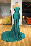 Glamorous Long Green Strapless Mermaid Prom Dress With Train by misshow.com
