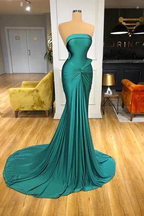 Glamorous Long Green Strapless Mermaid Prom Dress With Train by misshow.com