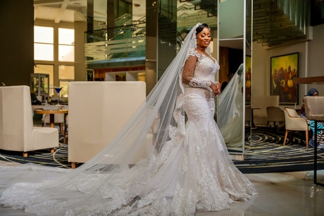 Glamorous Long Mermaid Appliques Long Sleeves Wedding Dresses With Lace