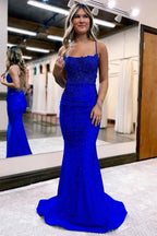 Glamorous Long Mermaid Backless Sleeveless Prom Dress With Lace by misshow.com