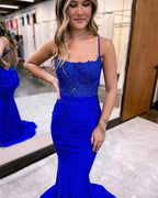 Glamorous Long Mermaid Backless Sleeveless Prom Dress With Lace by misshow.com