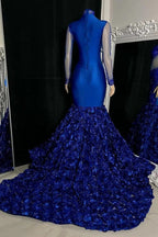 Glamorous Long Mermaid High Neck Flowers Sequined Prom Dress With Long Sleeves by misshow.com