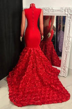 Glamorous Long Mermaid High Neck Flowers Sequined Prom Dress With Long Sleeves by misshow.com