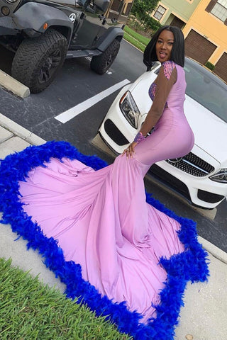 Glamorous Long Mermaid Lace Satin Prom Dress With Long Sleeves