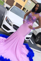 Glamorous Long Mermaid Lace Satin Prom Dress With Long Sleeves by misshow.com