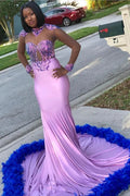 Glamorous Long Mermaid Lace Satin Prom Dress With Long Sleeves by misshow.com