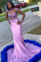 Glamorous Long Mermaid Lace Satin Prom Dress With Long Sleeves by misshow.com