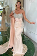 Glamorous Long Mermaid One Shoulder Beading Sleeveless Designer Prom Dress by misshow.com