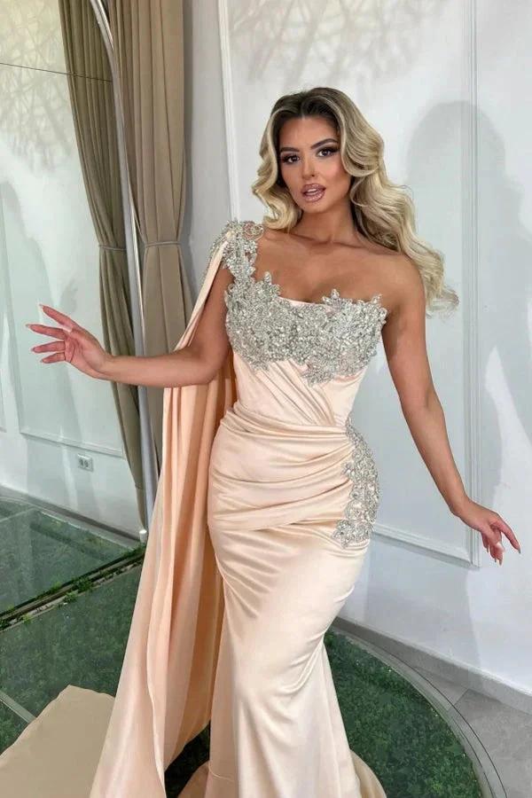Glamorous Long Mermaid One Shoulder Beading Sleeveless Designer Prom Dress by misshow.com