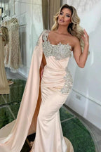 Glamorous Long Mermaid One Shoulder Beading Sleeveless Designer Prom Dress by misshow.com