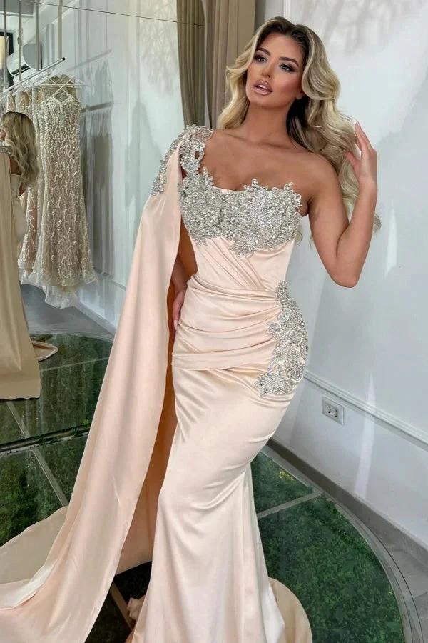 Glamorous Long Mermaid One Shoulder Beading Sleeveless Designer Prom Dress by misshow.com