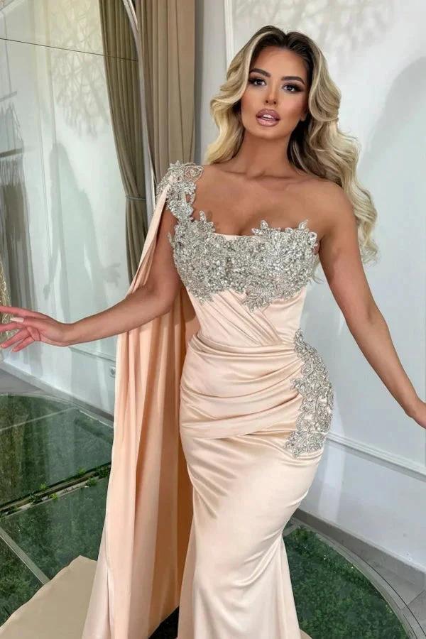 Glamorous Long Mermaid One Shoulder Beading Sleeveless Designer Prom Dress by misshow.com